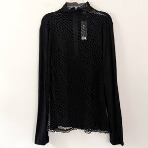 Gracia // Black Mockneck net sheer  long sleeve top NWT L
